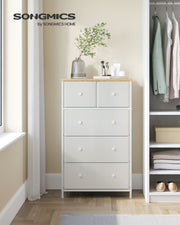 White and Oak Fabric Chest of Drawers with 5 Storage Drawers for Home Organisation by Songmics