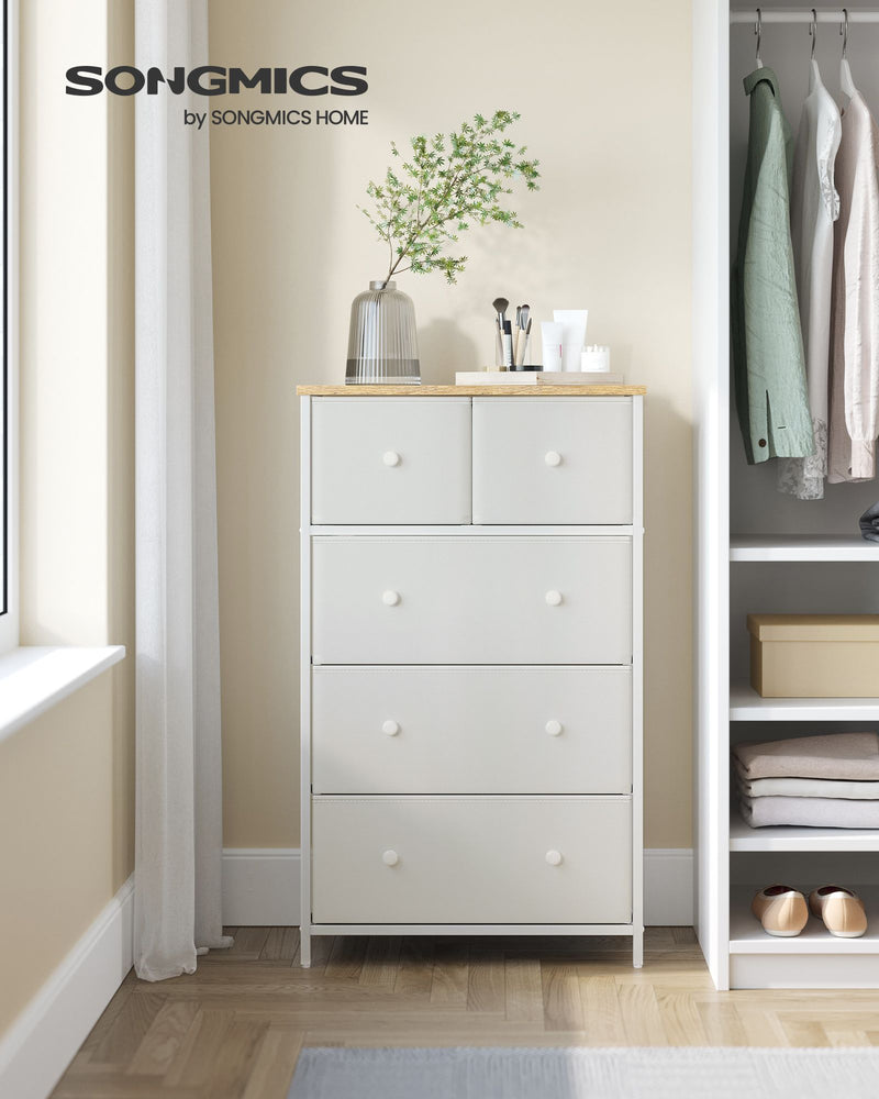 White and Oak Fabric Chest of Drawers with 5 Storage Drawers for Home Organisation by Songmics