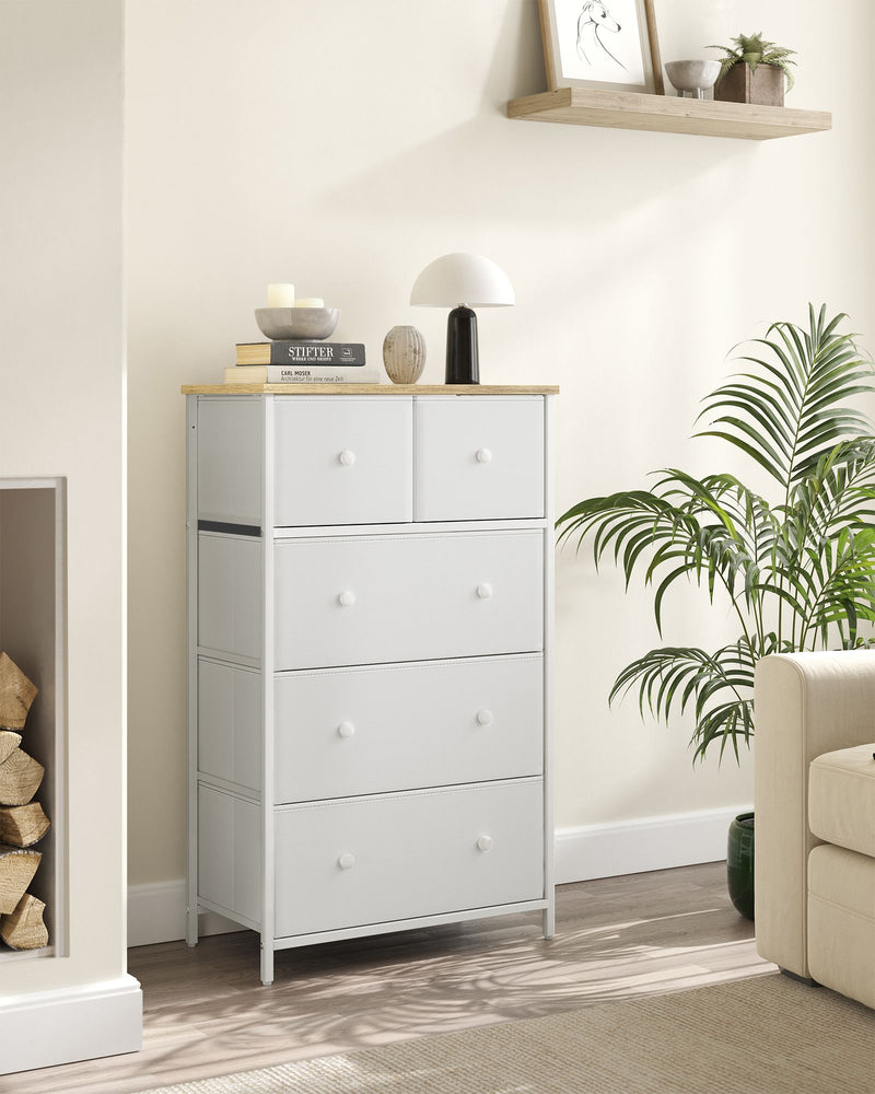 White and Oak Fabric Chest of Drawers with 5 Storage Drawers for Home Organisation by Songmics