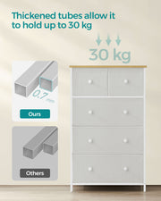 White and Oak Fabric Chest of Drawers with 5 Storage Drawers for Home Organisation by Songmics