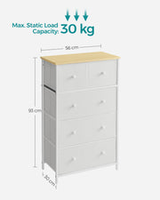 White and Oak Fabric Chest of Drawers with 5 Storage Drawers for Home Organisation by Songmics