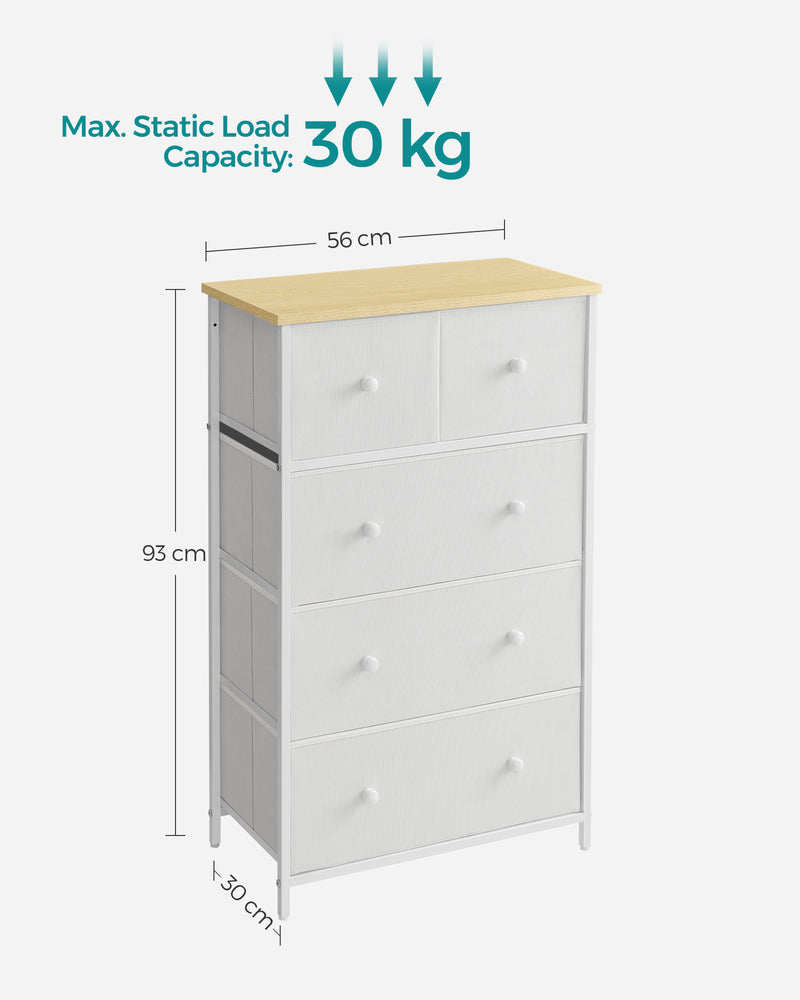 White and Oak Fabric Chest of Drawers with 5 Storage Drawers for Home Organisation by Songmics