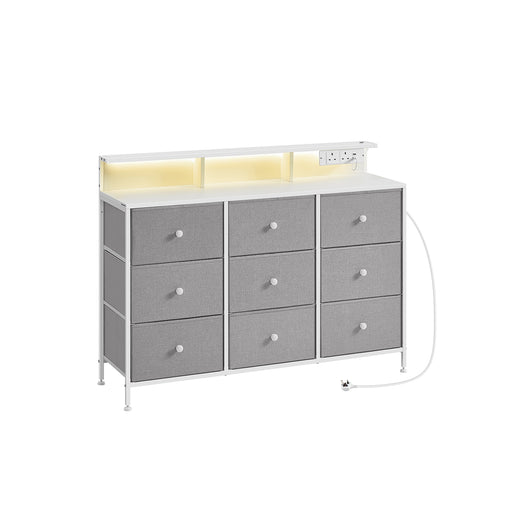 Storage Unit with 9 Fabric Drawers LED Lights and USB Charging Station by Songmics