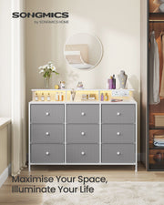 Storage Unit with 9 Fabric Drawers LED Lights and USB Charging Station by Songmics