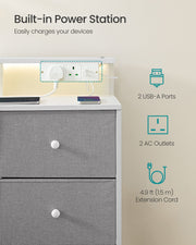 Storage Unit with 9 Fabric Drawers LED Lights and USB Charging Station by Songmics