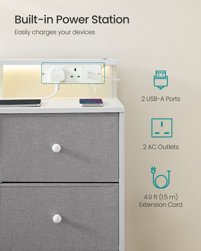 Storage Unit with 9 Fabric Drawers LED Lights and USB Charging Station by Songmics