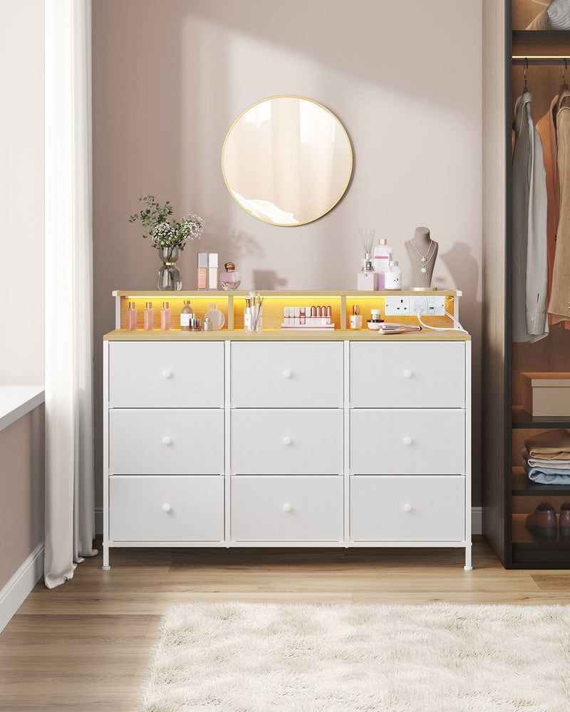9 Drawer Fabric Storage Unit with LED Lights and USB Charging Station by Songmics