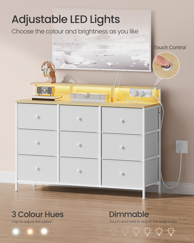 9 Drawer Fabric Storage Unit with LED Lights and USB Charging Station by Songmics
