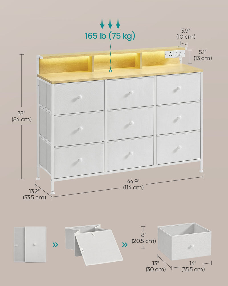 9 Drawer Fabric Storage Unit with LED Lights and USB Charging Station by Songmics