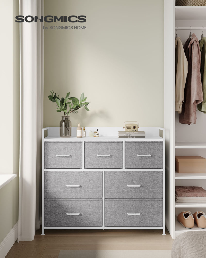 Dove Grey and Cloud White Chest of 7 Drawers for Bedroom Storage by Songmics