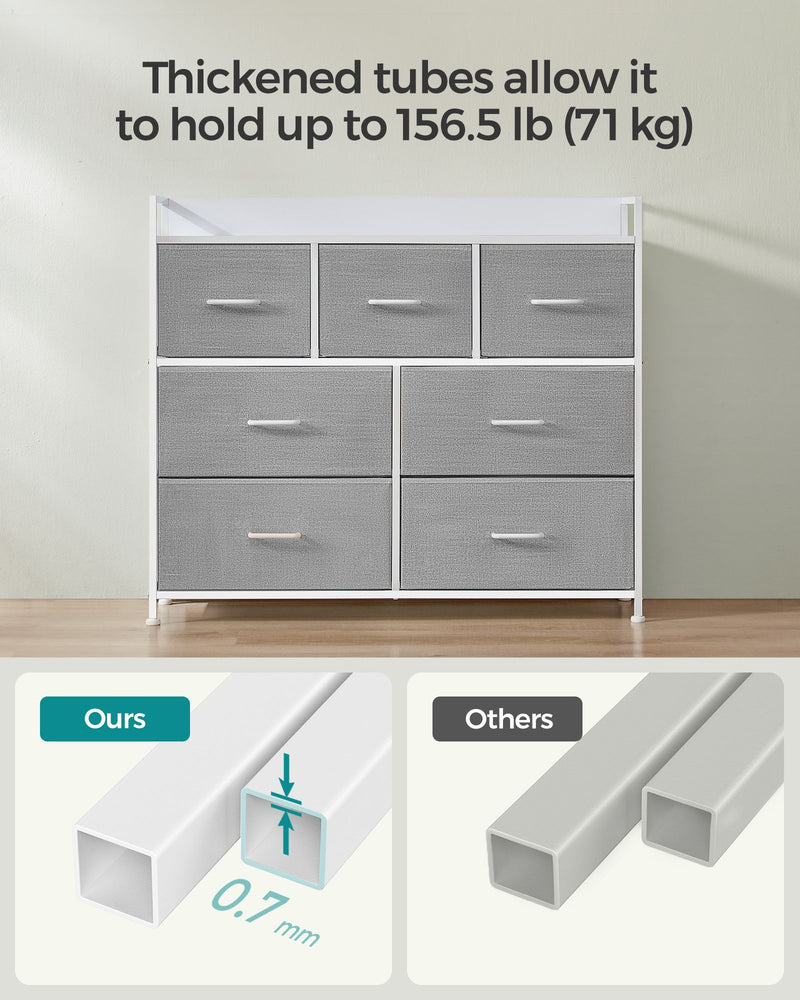 Dove Grey and Cloud White Chest of 7 Drawers for Bedroom Storage by Songmics