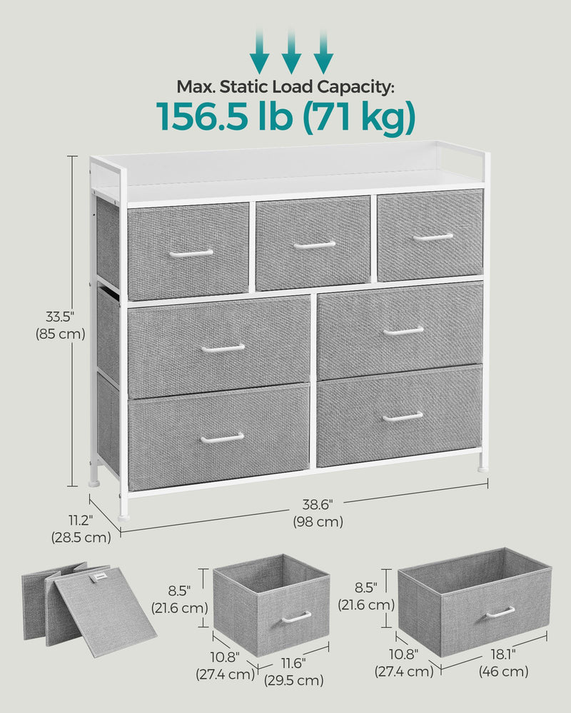 Dove Grey and Cloud White Chest of 7 Drawers for Bedroom Storage by Songmics