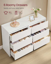 Six Drawer Chest of Drawers with Ample Storage for Bedroom or Living Room by Vasagle