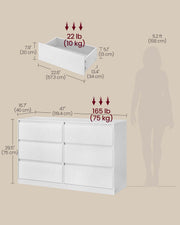 Six Drawer Chest of Drawers with Ample Storage for Bedroom or Living Room by Vasagle