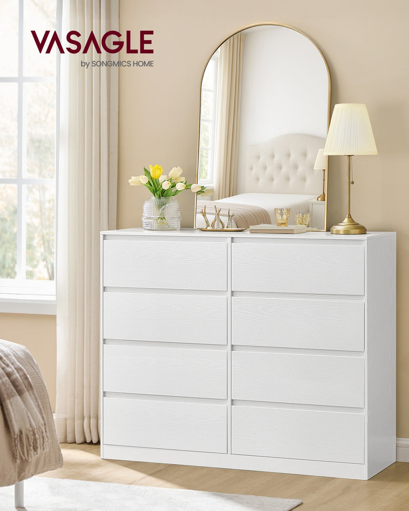8 Drawer Chest of Drawers For Bedroom - Modern White Finish - 120x40x98cm