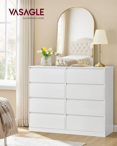 8 Drawer Chest of Drawers For Bedroom - Modern White Finish - 120x40x98cm VASAGLE