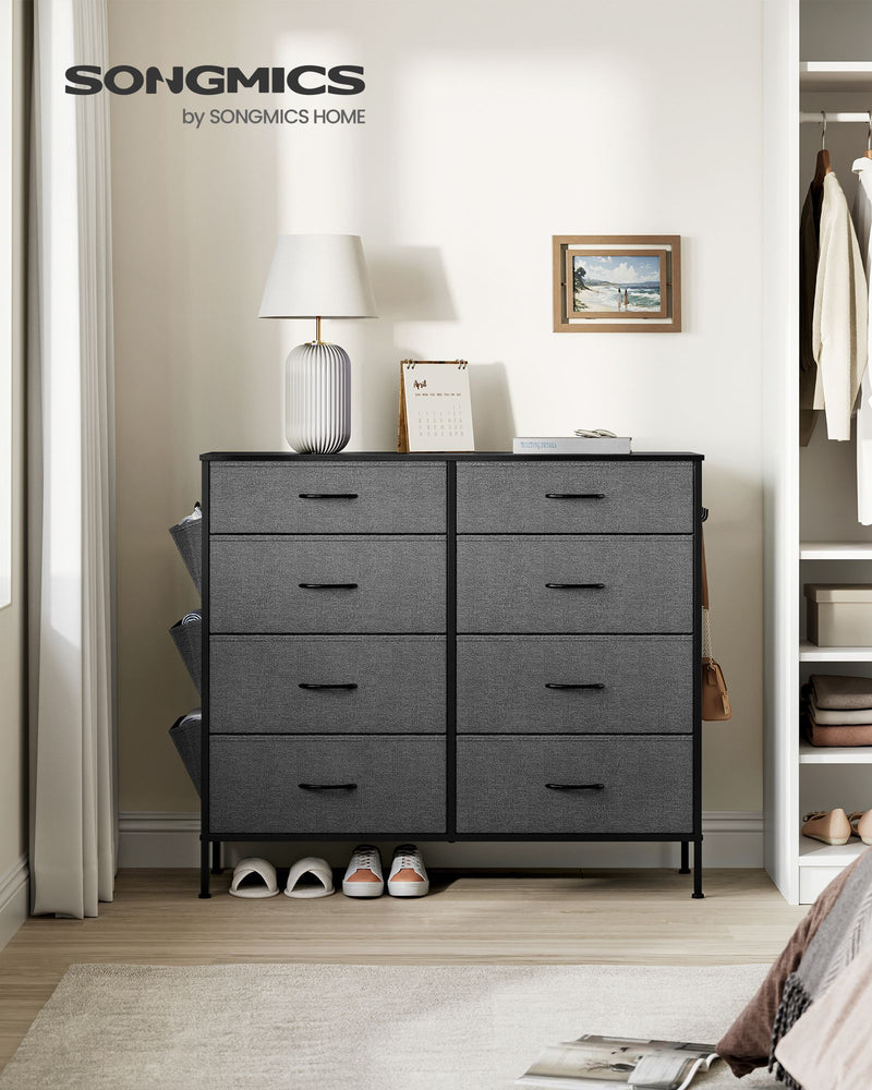 8 Drawer Fabric Dresser in Charcoal and Slate Grey with Steel Frame for Bedroom by Songmics