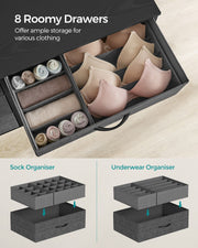 8 Drawer Fabric Dresser in Charcoal and Slate Grey with Steel Frame for Bedroom by Songmics