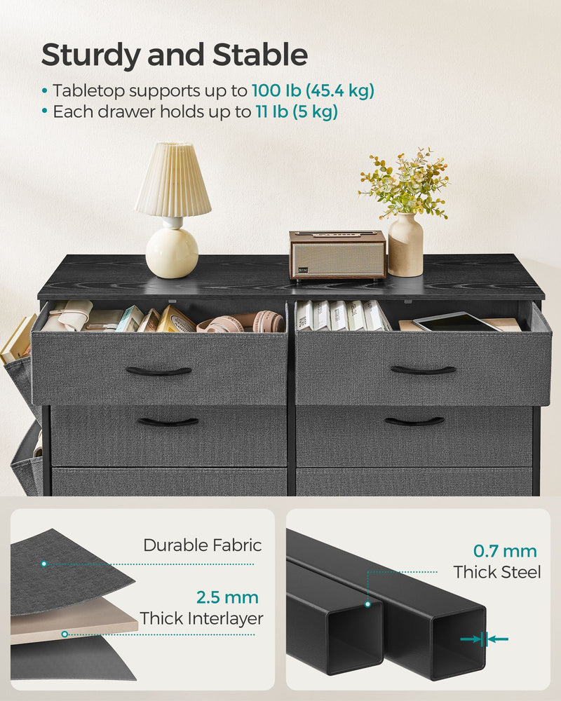 8 Drawer Fabric Dresser in Charcoal and Slate Grey with Steel Frame for Bedroom by Songmics