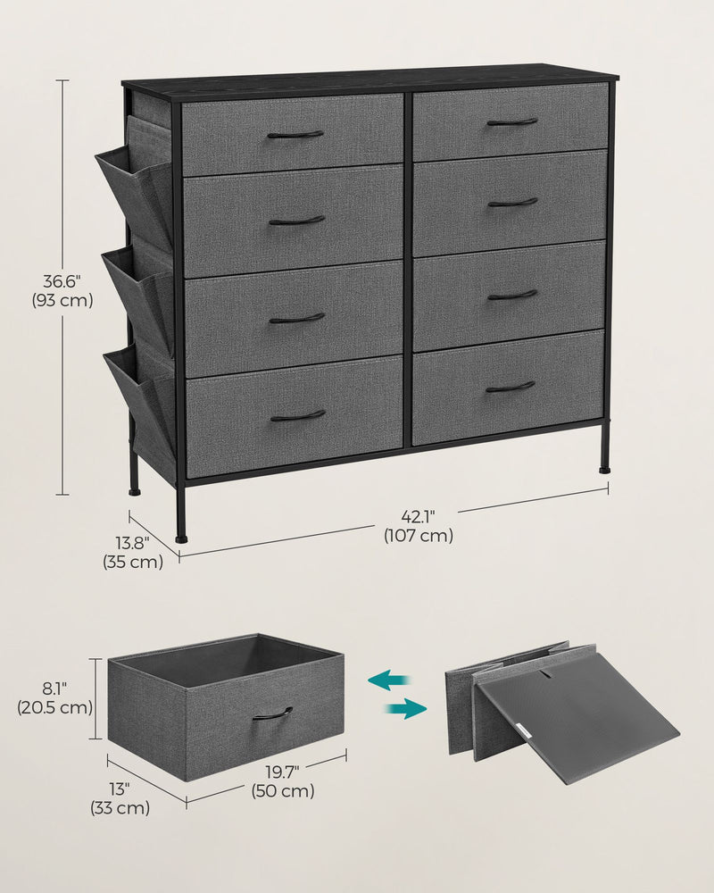 8 Drawer Fabric Dresser in Charcoal and Slate Grey with Steel Frame for Bedroom by Songmics