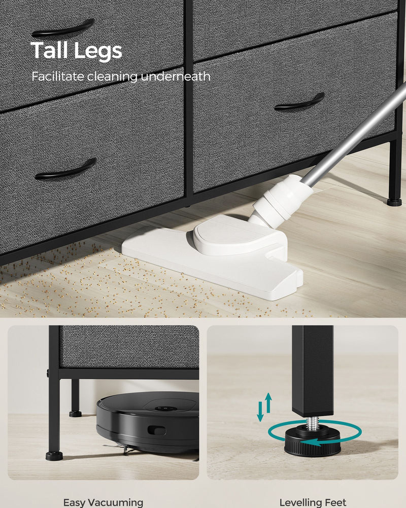 8 Drawer Fabric Dresser in Charcoal and Slate Grey with Steel Frame for Bedroom by Songmics