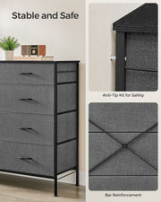 8 Drawer Fabric Dresser in Charcoal and Slate Grey with Steel Frame for Bedroom by Songmics