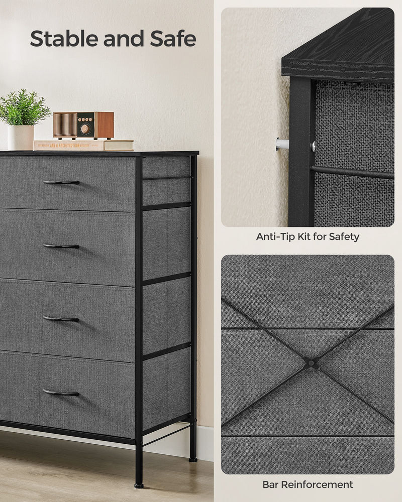 8 Drawer Fabric Dresser in Charcoal and Slate Grey with Steel Frame for Bedroom by Songmics
