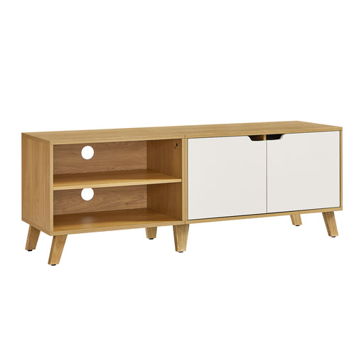 140 cm TV Cabinet with Storage 2 Door Straw Yellow and Cream White TV Stand by Vasagle