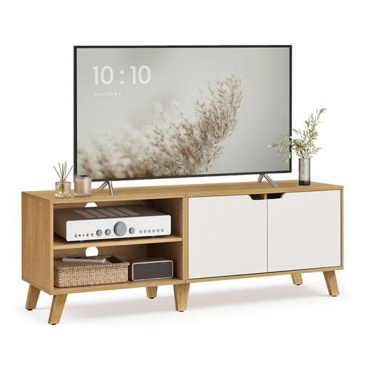 140 cm TV Cabinet with Storage 2 Door Straw Yellow and Cream White TV Stand by Vasagle