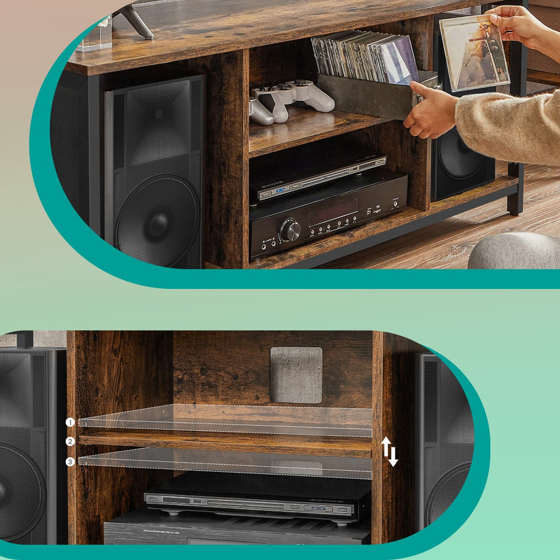 Rustic TV Stand with Open Storage Shelves for TVs up to 60 Inches by Vasagle