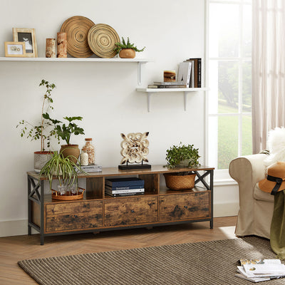 Wood TV Stand for TVs up to 65 Inch with 3 Drawers and Open Shelves for Storage by Vasagle