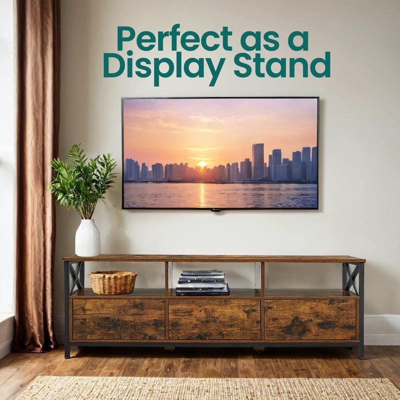 Wood TV Stand for TVs up to 65 Inch with 3 Drawers and Open Shelves for Storage by Vasagle