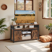 Rustic Brown and Black TV Stand with Open Storage Shelves for Living Room by Vasagle