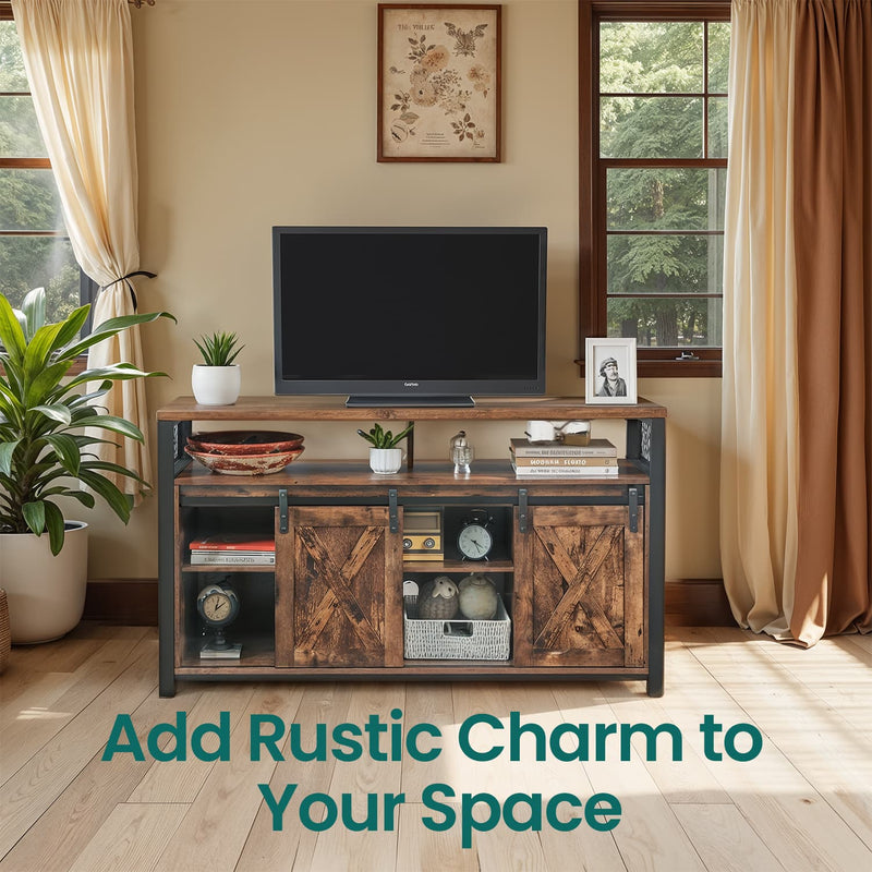 Rustic Brown and Black TV Stand with Open Storage Shelves for Living Room by Vasagle