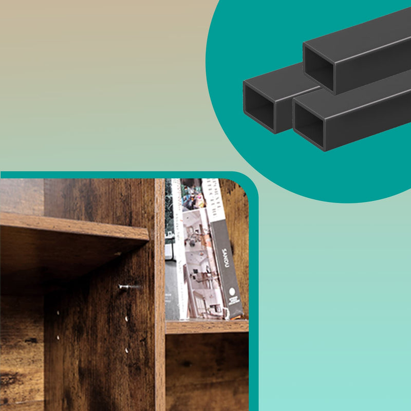 Rustic Brown and Black TV Stand with Open Storage Shelves for Living Room by Vasagle