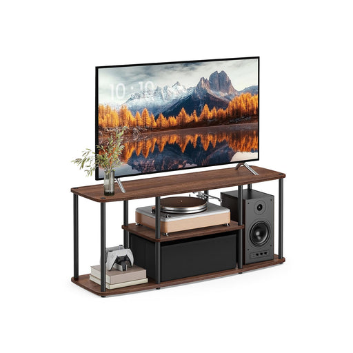 Natural Walnut and Black TV Stand with Fast Tool Free Assembly by Songmics Home