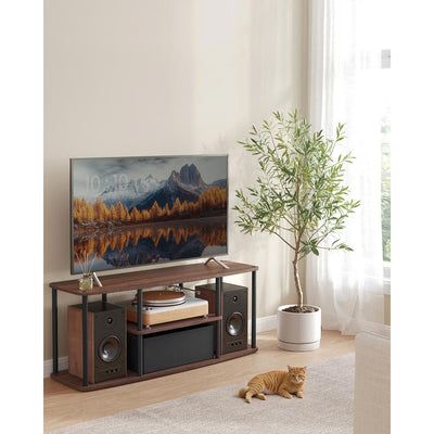 Natural Walnut and Black TV Stand with Fast Tool Free Assembly by Songmics Home