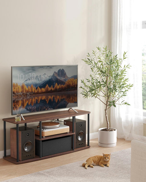 Natural Walnut and Black TV Stand with Fast Tool Free Assembly by Songmics Home