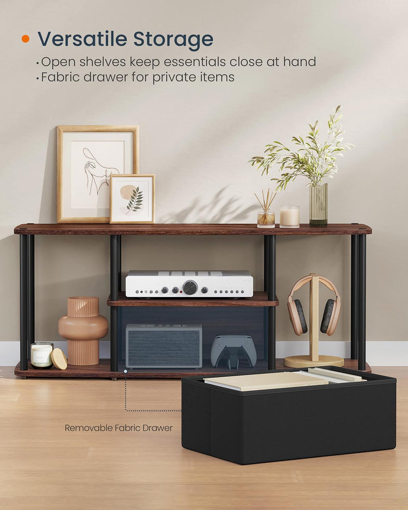 Natural Walnut and Black TV Stand with Fast Tool Free Assembly by Songmics Home