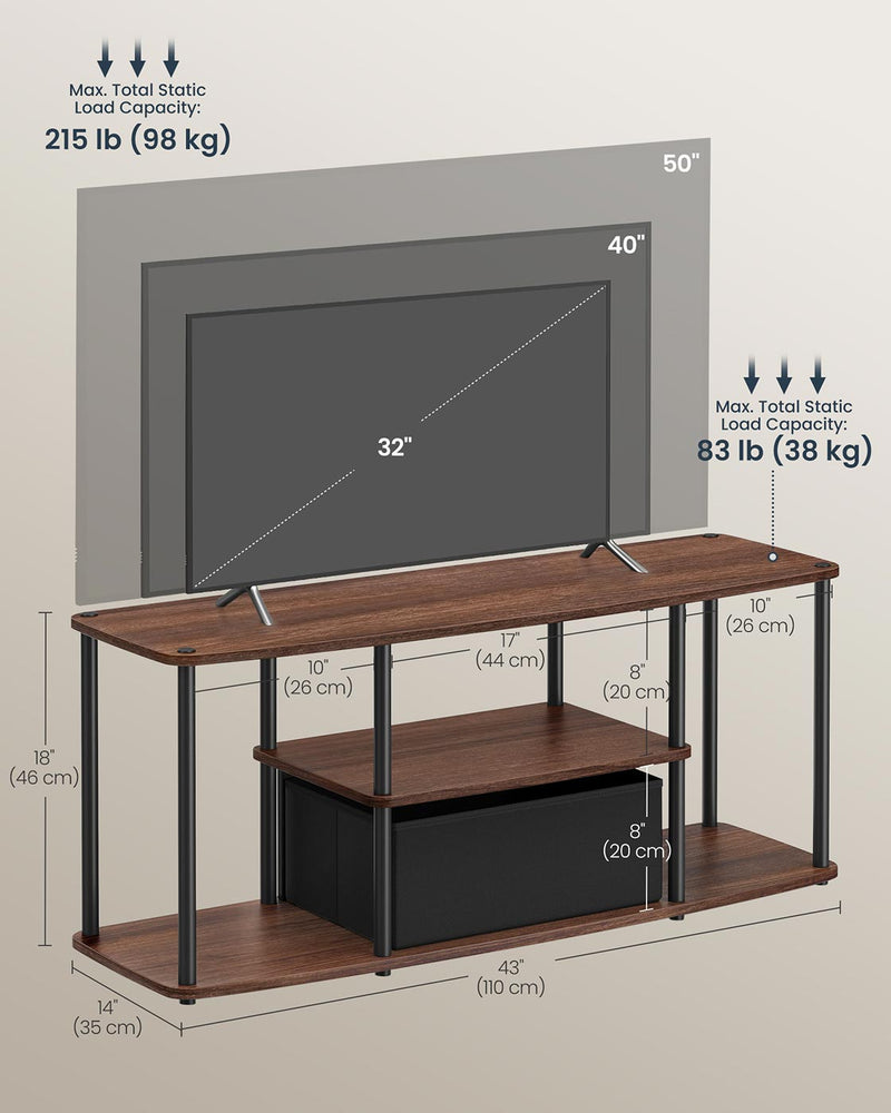 Natural Walnut and Black TV Stand with Fast Tool Free Assembly by Songmics Home