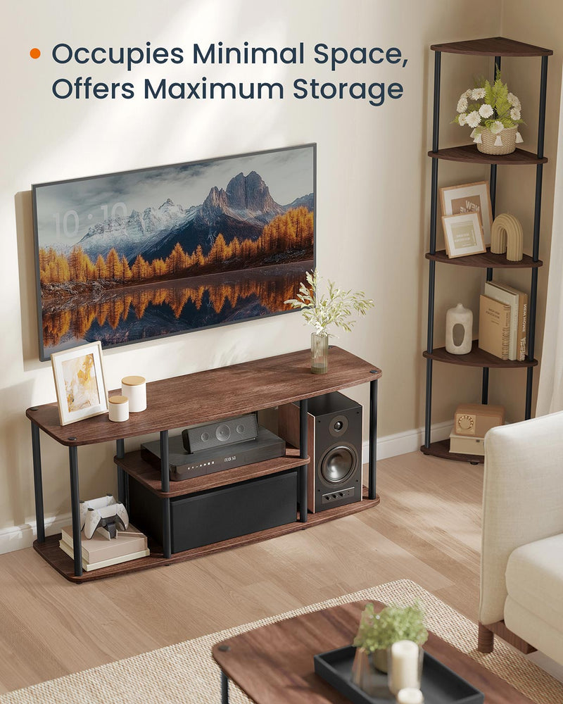 Natural Walnut and Black TV Stand with Fast Tool Free Assembly by Songmics Home
