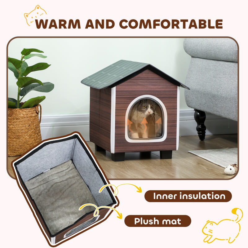 Insulated Outdoor Cat House With Waterproof Roof And Raised Base For Winter Comfort Red Brown