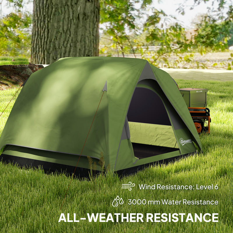 3 Person Waterproof Camping Tent With Mesh Windows And Groundsheet Olive Green