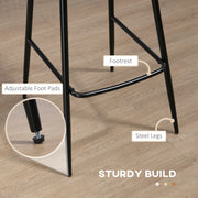 Set of 2 PU Leather Bar Stools with Backrest and Steel Legs for Kitchen Dining, Brown