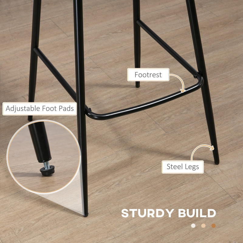 Set of 2 PU Leather Bar Stools with Backrest and Steel Legs for Kitchen Dining, Brown