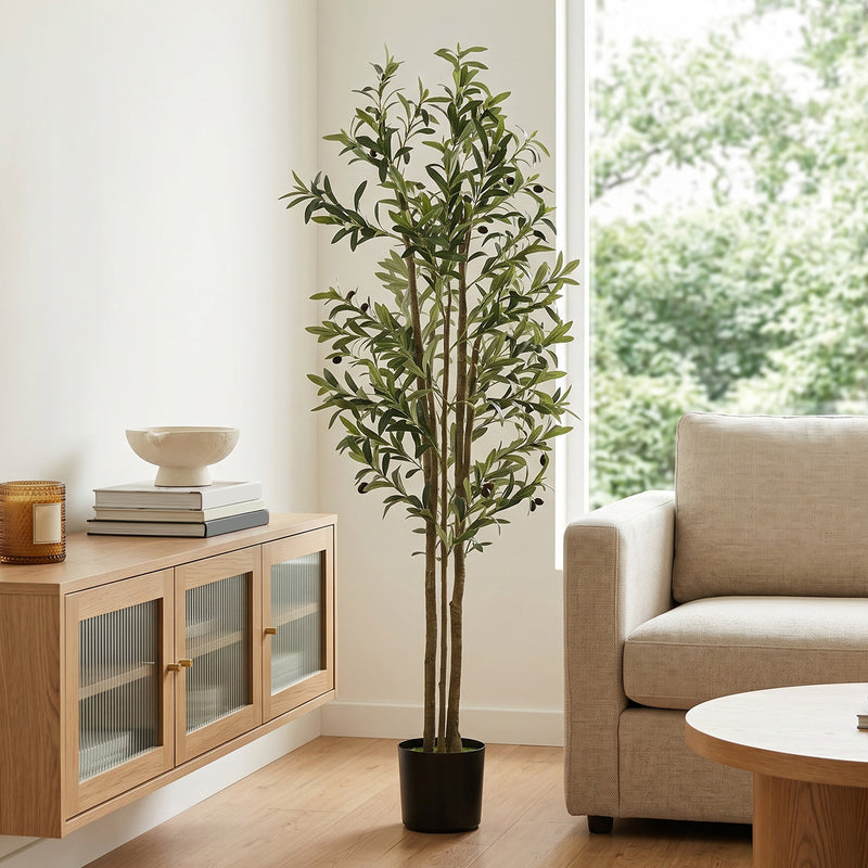 Artificial Olive Tree for Living Room with Stable Base and Zero Maintenance Green Black