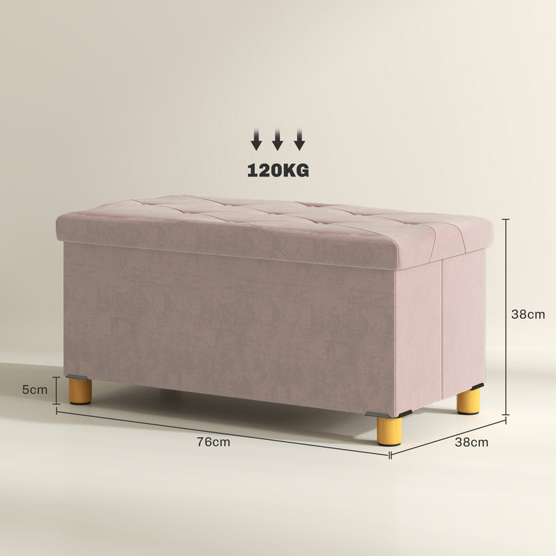 Velvet Storage Ottoman with Hidden Compartment and Foldable Design for Small Spaces