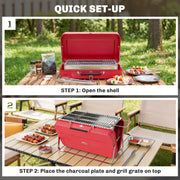 Portable Charcoal BBQ Grill for Outdoor Cooking & Camping with Carry Handles Red Outsunny
