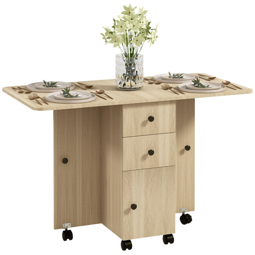 6 Seater Drop Leaf Dining Table with Storage Wood Effect by HOMCOM