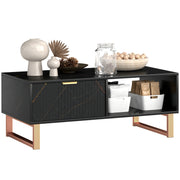 Black Marble Effect Storage Coffee Table with Open Shelf and Modern Design by HOMCOM
